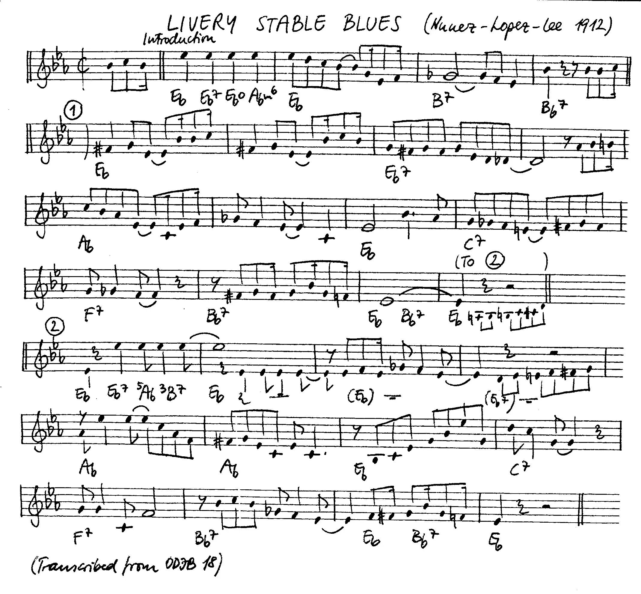 livery stable blues free jazz leadsheet - Courtesy of the Jungle Jazz Band